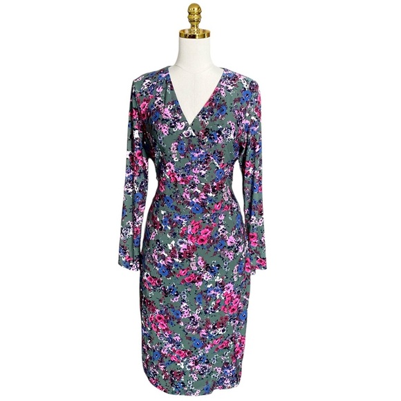 RACHEL ROY Surplice V-neck Floral Print Long Sleeve Belted Dress Womens Size XL - Picture 3 of 10